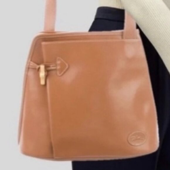 LONGCHAMP PARIS  Vintage ROSEAU British Tan Crossbody Sling Bag FRANCE - Picture 1 of 9